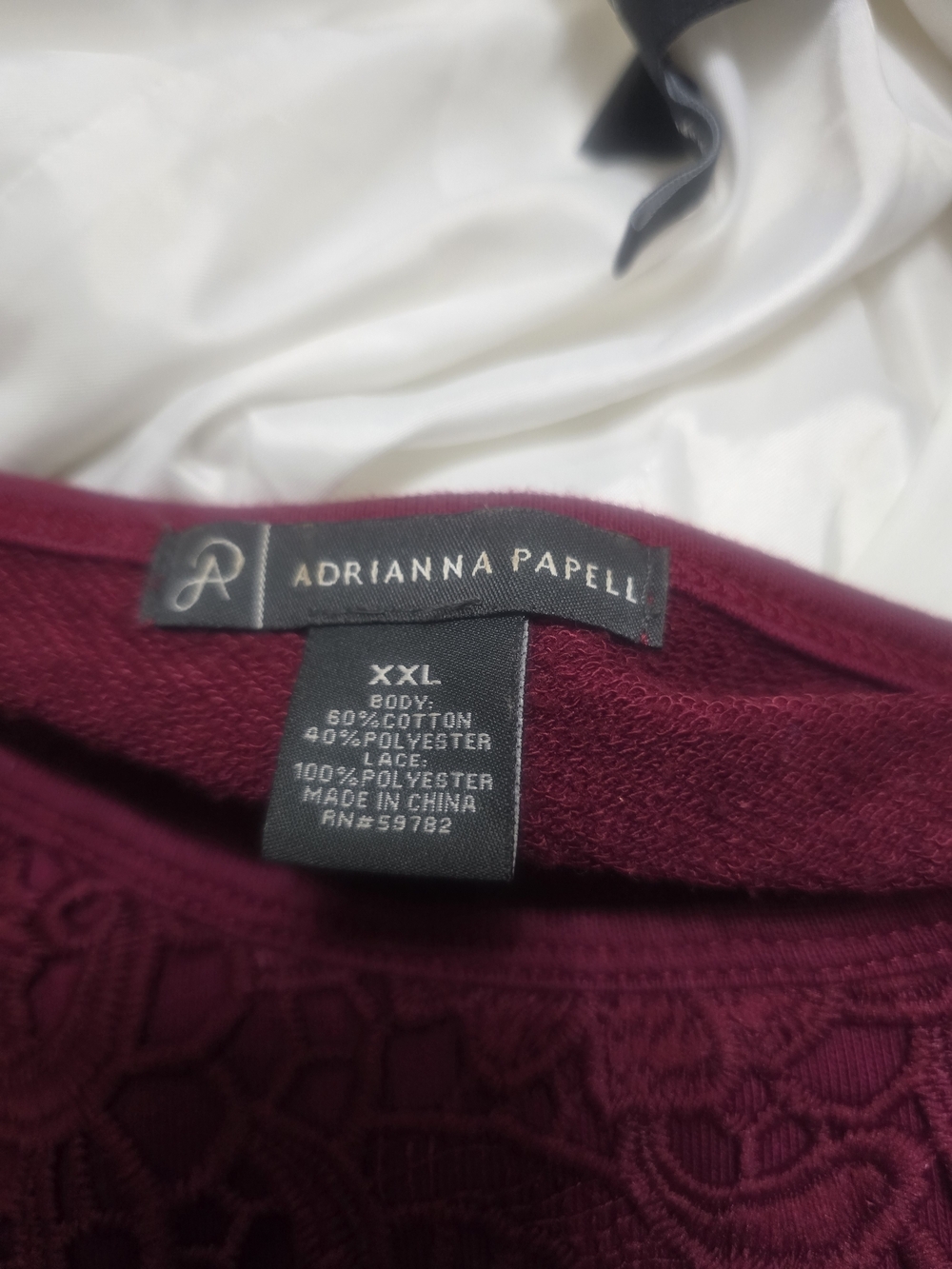 Adrianna Papell Burgundy Lace Front Pullover Sweatshirt - Picture 5 of 5